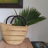 Handmade Bolga Basket with Black Leather Handles | House Of Avana