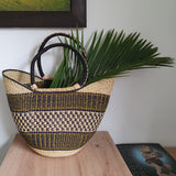 Bolga Basket in Green, Blue and White with Black | House of Avana