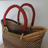Black and White Bolga Basket with Red Leather Handles | House of Avana