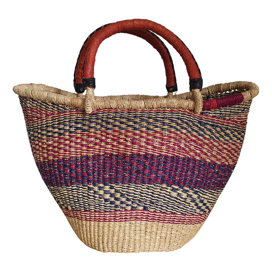 African Bolga Purple Basket with Red Leather Handles | House Of Avana