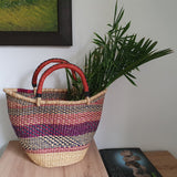 African Bolga Purple Basket with Red Leather Handles | House Of Avana