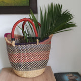 Bolga Basket with Unique Red, Black and Blue Pattern | House Of Avana 