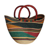 Colorful Bolga Basket With Red Leather Handles from Ghana | House Of Avana