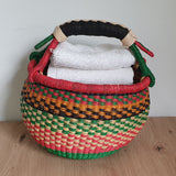 Round Bolga Basket with Black Handle in Vivid Colors | House Of Avana 