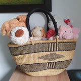 Bolga Basket with Black Handles and Unique Pattern | House Of Avana