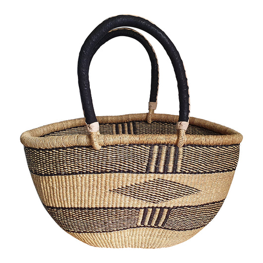 Bolga Basket with Black Handles and Unique Pattern | House Of Avana
