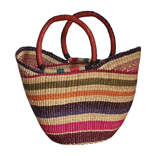 Hand-Woven Basket in Lively Colors and Red Handles | House Of Avana