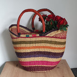 Hand-Woven Basket in Lively Colors and Red Handles | House Of Avana