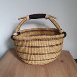 Round Bolga Basket with Stripes and Black Handle | House Of Avana