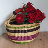 Small Bolga Basket with Vivid Colors and Red Handle | House Of Avana