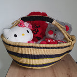 Small Bolga Basket with Stripes and Black Handle | House Of Avana