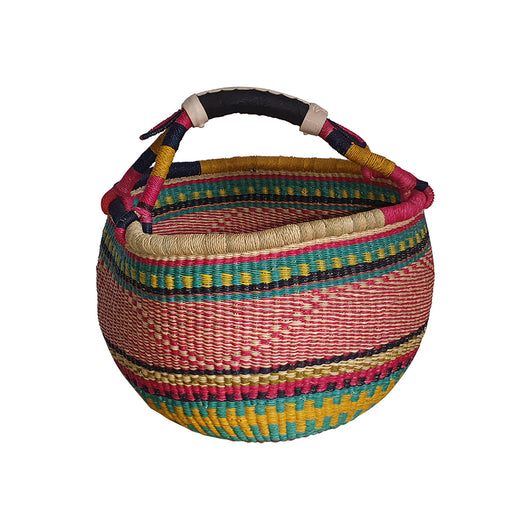 Colorful Small Round Bolga Basket with Black Handle | House Of Avana