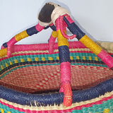 Colorful Small Round Bolga Basket with Black Handle | House Of Avana