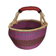 Round Purple and Brown Bolga Basket with Black Handle | House Of Avana