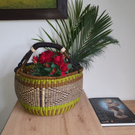 Large Basket with Black Handle and Green Pattern | House Of Avana 