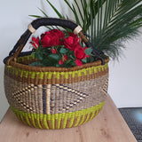Large Basket with Black Handle and Green Pattern | House Of Avana 
