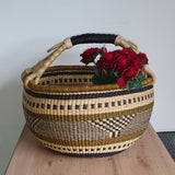 Bolga Basket with Unique Pattern and Black Handle | House Of Avana