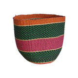 Hand-Crafted Bolga Basket in Green, Pink and Orange | House Of Avana