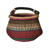 Round Bolga Basket in Vivid Colors with Black Handle | House Of Avana