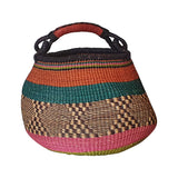 Colorful Round Bolga Basket with Red Leather Handle | House Of Avana