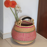 Bolga Basket with Pink Pattern and Black Handle | House Of Avana
