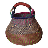 Round Bolga Basket with Red Lather Handle from Ghana | House Of Avana