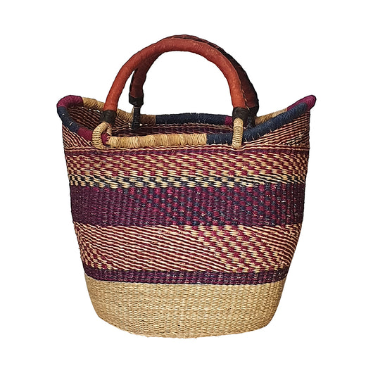 Purple Nyariga Bolga Basket with Red Leather Handles | House Of Avana