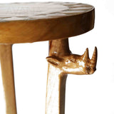 African Hand Carved Wooden 3-legged Rhino-Head End Table H45cmD30cm- Furniture for Living Room
