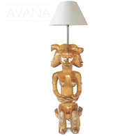 West African Senufo Vintage 4-Faced Fertility Statue Table Lamp for Décor D15cm x H80cm- Décor Lamps Table Lamp