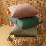Pure Color Hemp Tassel Cushion Cover For Home Decor