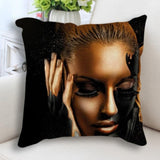 Abstract Black Gold Woman Face Print Cushion Cover C 45x45cm just cover House Of Avana