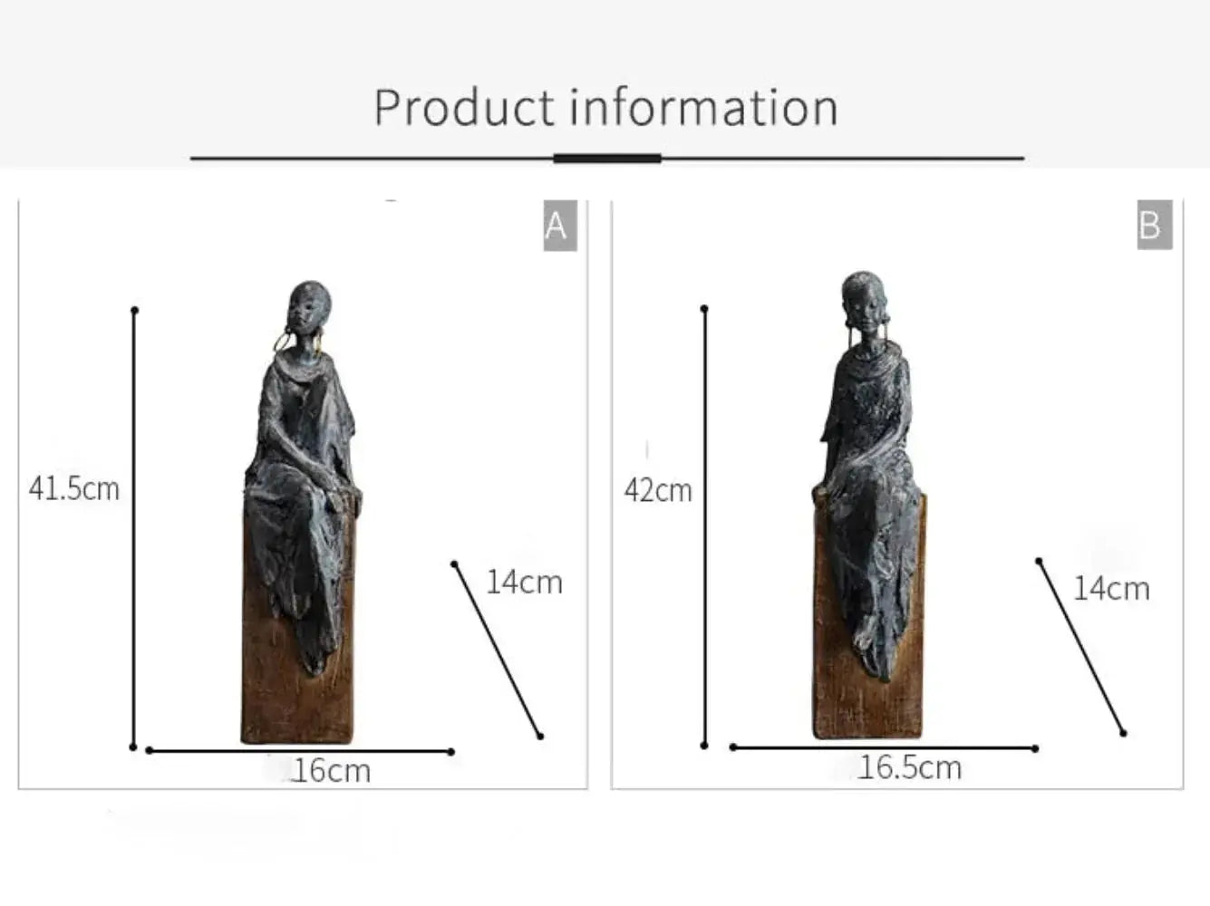 Dark bronze african women sculpture figurine seated with draped fabric on wooden base representing african societies decor