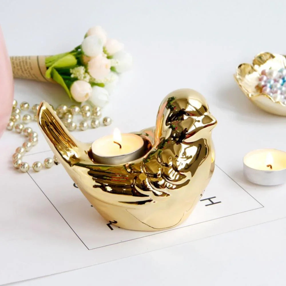 Ceramic Gold Bird Candlestick Candleholder for Home Decor - House Of Avana