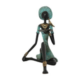 Vintage Hand Cast Bronze Female Figurine in Turquoise from West Africa Celebrating Education