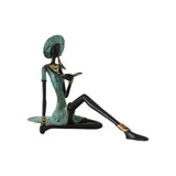 Vintage Hand Cast Bronze Female Figurine in Turquoise from West Africa Celebrating Education