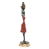 Vintage African Handcast Bronze Female Figurine Balancing a Pot of Water