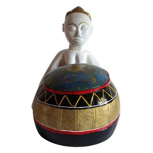 Revived Hand-painted Baule Figurine of a Man with Big Round Peau | House Of Avana
