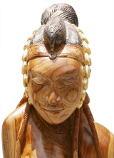 Hand Carved Teak Wood Bountiful Bust of an African Woman with an Exotic Hair Braiding Decorative Centerpiece Table Top Decor D25cm x H50cm