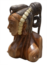 Hand Carved Teak Wood Bountiful Bust of an African Woman with an Exotic Hair Braiding Decorative Centerpiece Table Top Decor D25cm x H50cm