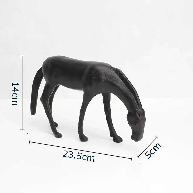 Modern minimalist black horse sculpture featuring a detailed mane and realistic posture in a minimalist black horse figurine