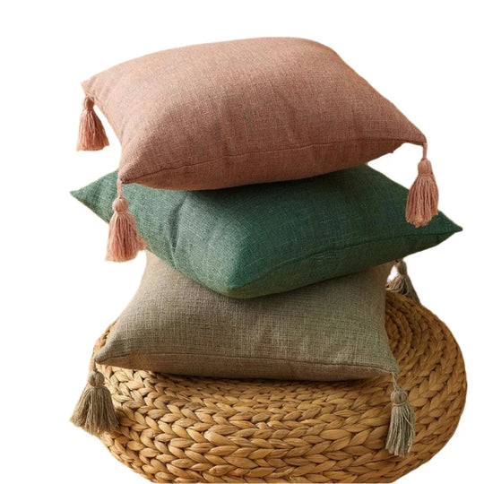 Solid Color Hemp Tassel Cushion Cover For Home Decor - House Of Avana