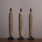 Rustic wooden figurine of a lady, tribal pattern, vintage finish - House of Avana