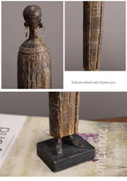 Rustic wooden figurine of a lady, tribal pattern, vintage finish - House of Avana