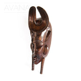 West African Acajou Wood Hand Carved Akan Mask with U-Shaped Headgear L18cm x W10cm x H40cm- Mask Wall Decor