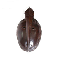 West African Marina Wood Hand Carved Baule Kalao Mask L33cm x W21cm x H30cm Balue Mask with Kalao- Mask Wall Decor