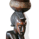 West African Baule Ethnic Vintage Traditional Hand Carved Female Statue Peau or Bowl Floor Sculpture L20cm x W20cm x H80cm