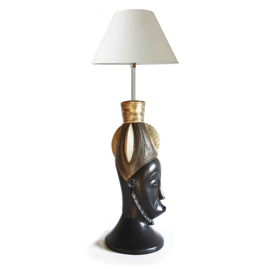 Hand carved West African Home Décor Baule Mask Gold and Black Table Lamp L20cm x W18cm x H57cm-  Décor Table Lamp