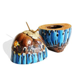Beautiful Blues West African Hand-painted Coconut Natural Icebox L18cm x W17cm H24cm- Icebox Serveware Kitchen & Dining 
