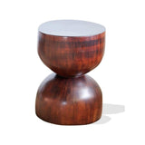 West African Furniture Hand Carved Wooden Bell Side Table for Living Room Walnut Foncé D28cmH45cm