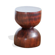 West African Furniture Hand Carved Wooden Bell Side Table for Living Room Walnut Foncé D28cmH45cm